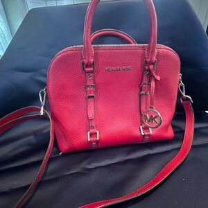 Michael Kors Pink Saffiano Satchel with Silver Hardware